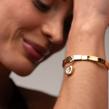 Square Charm Bangle - 18k Gold Plated