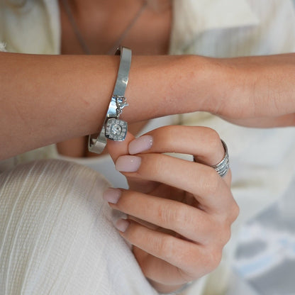 Square Charm Bangle - Silver