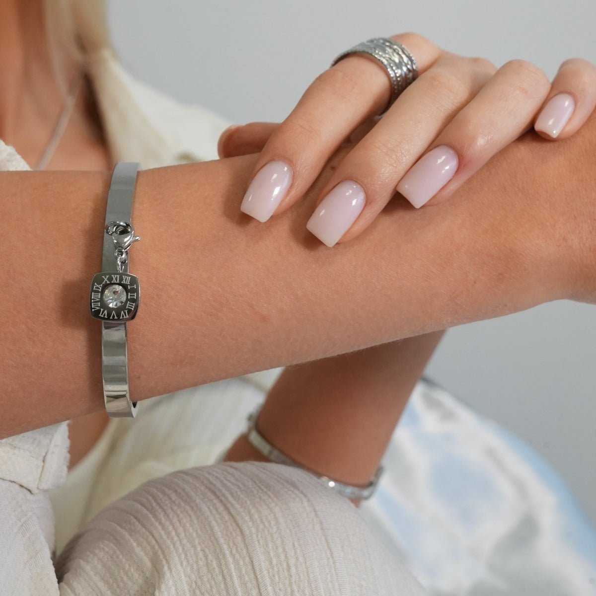Square Charm Bangle - Silver