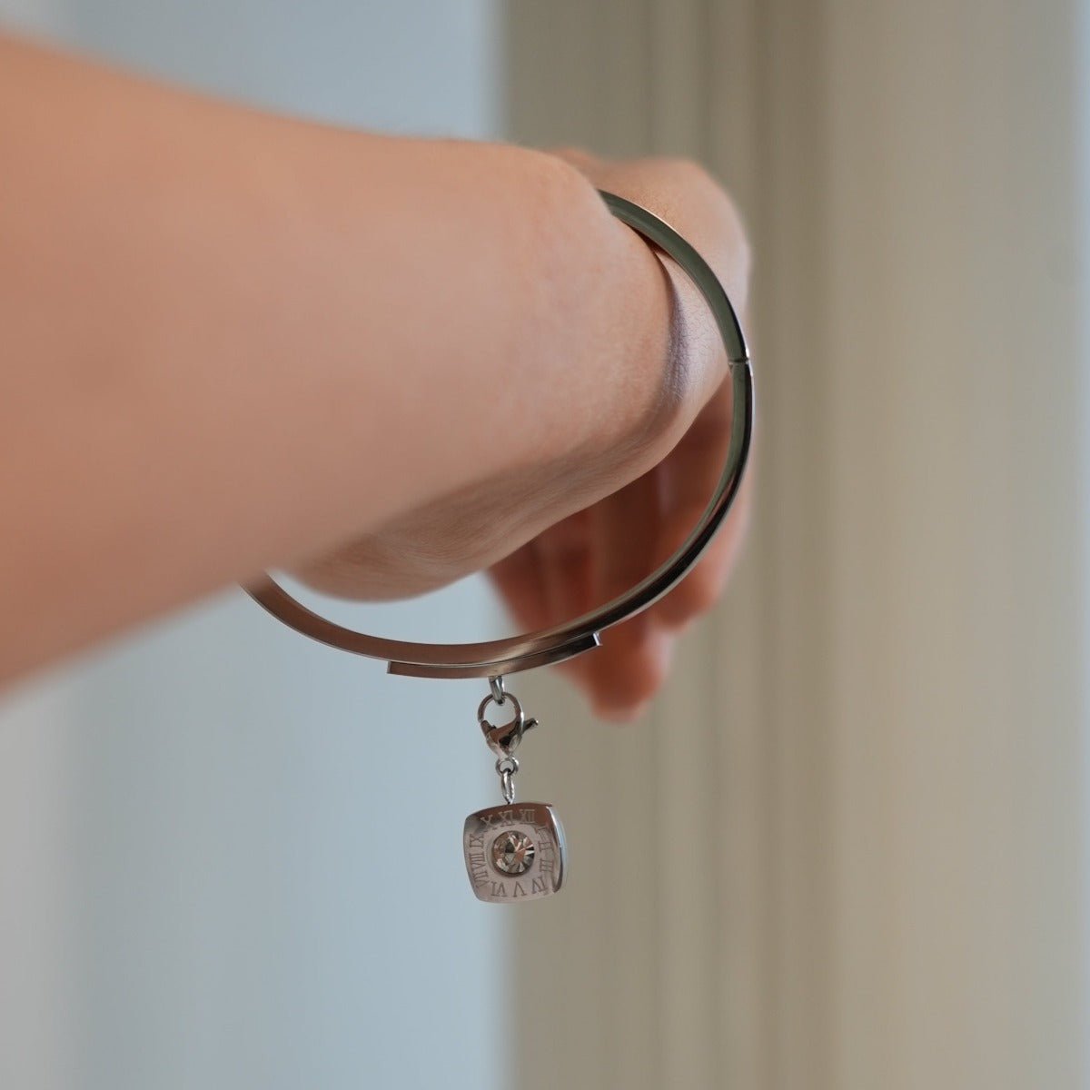 Square Charm Bangle - Silver
