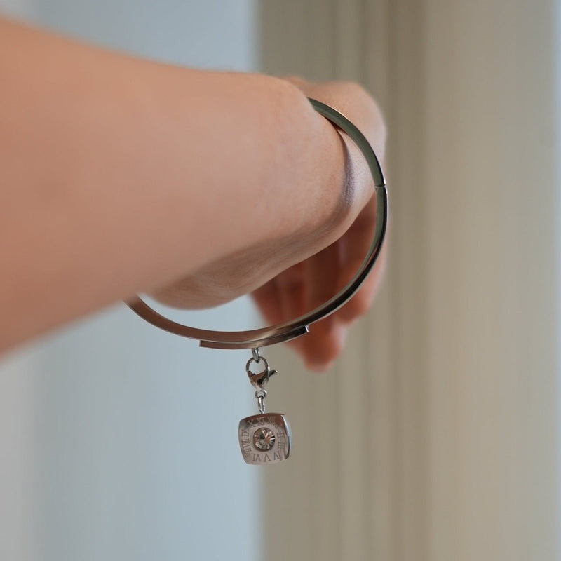 Square Charm Bangle - Silver
