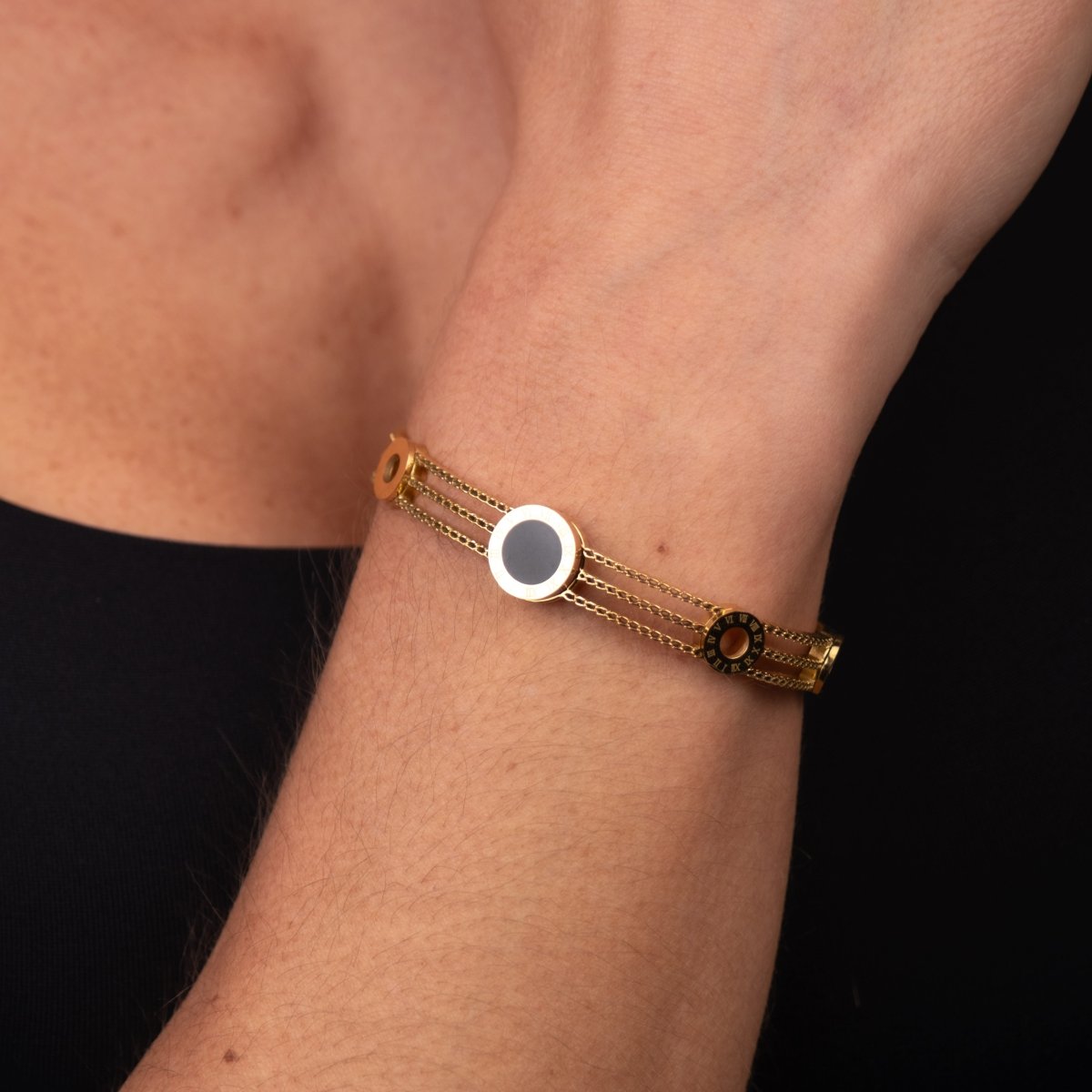 Triple Onyx Bracelet 18k Gold Plated
