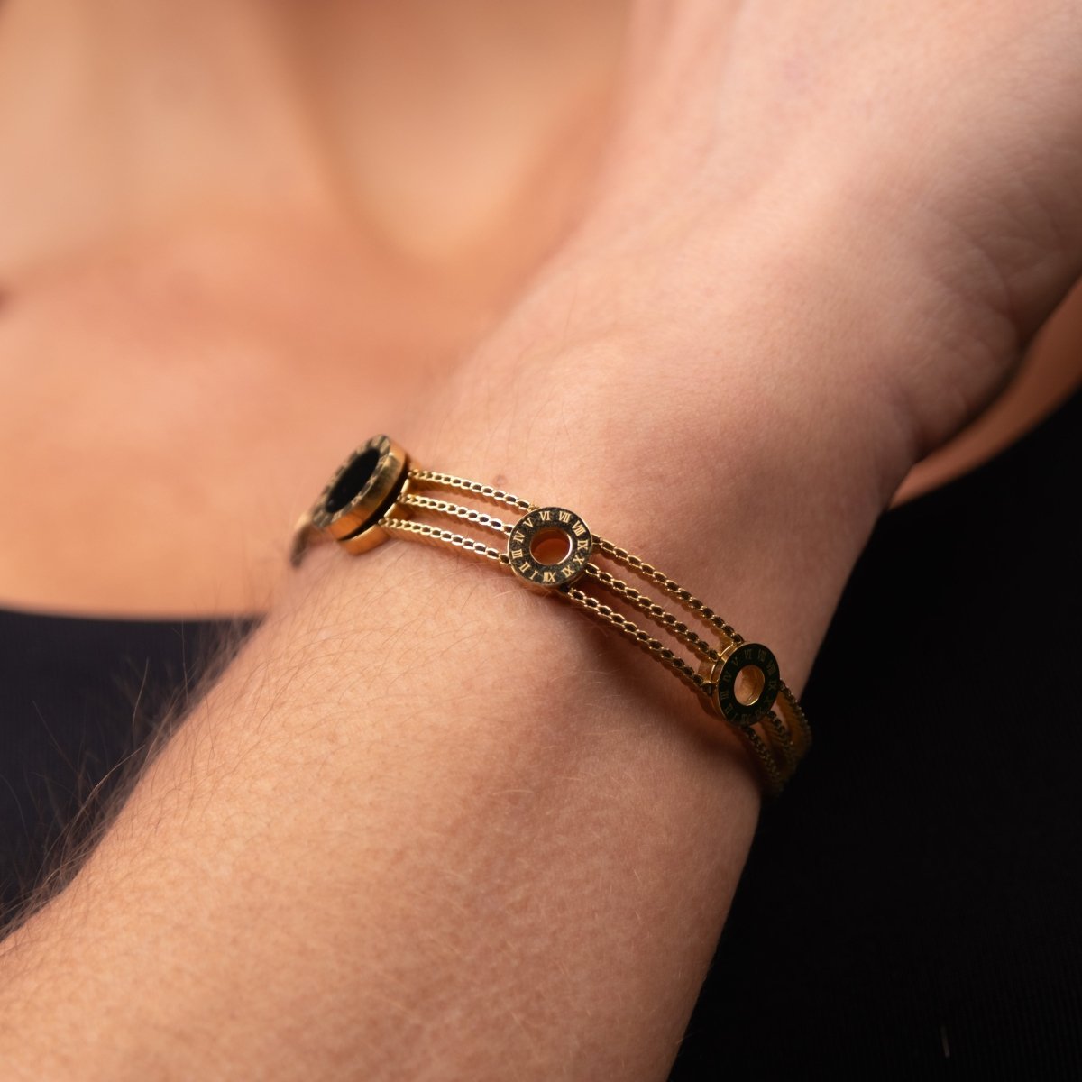 Triple Onyx Bracelet 18k Gold Plated