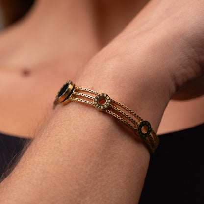 Triple Onyx Bracelet 18k Gold Plated