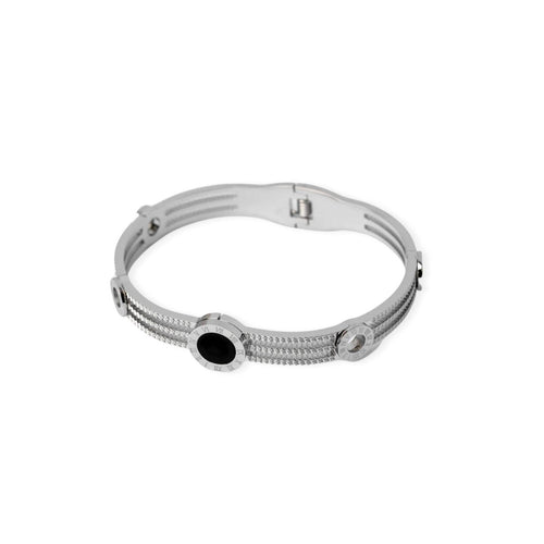 Triple Onyx Cuff Bracelet – Silver