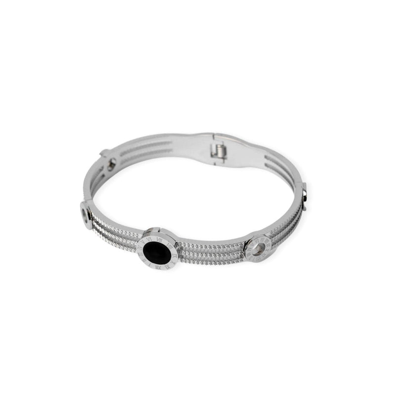Triple Onyx Cuff Bracelet – Silver