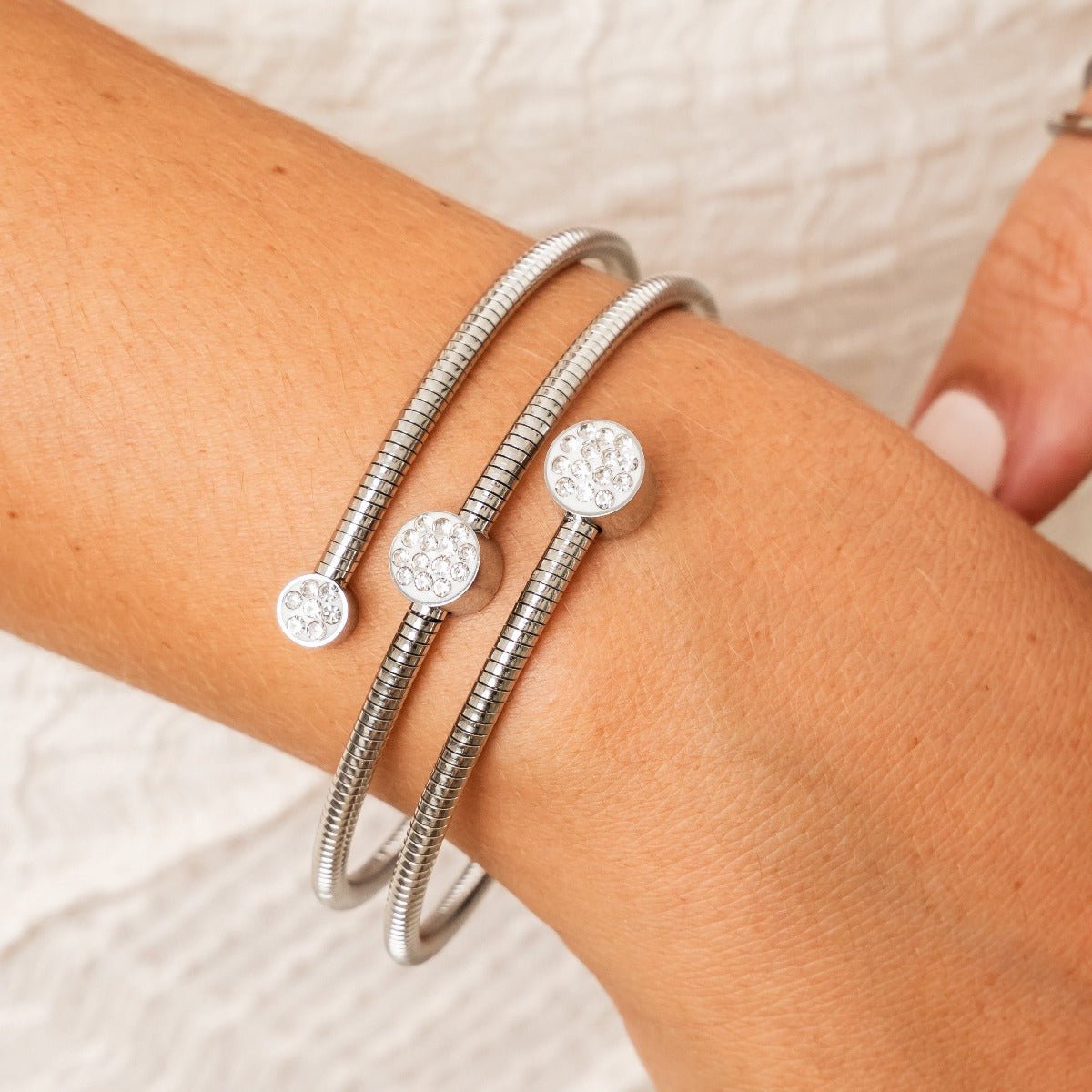 Spiral Crystal Bangle Bracelet - Silver