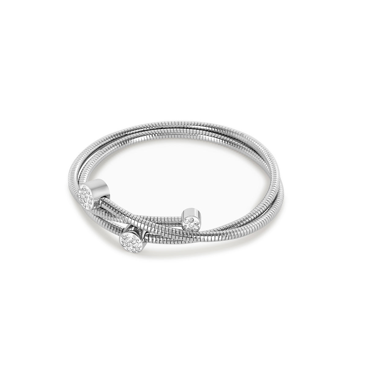 Spiral Crystal Bangle Bracelet - Silver