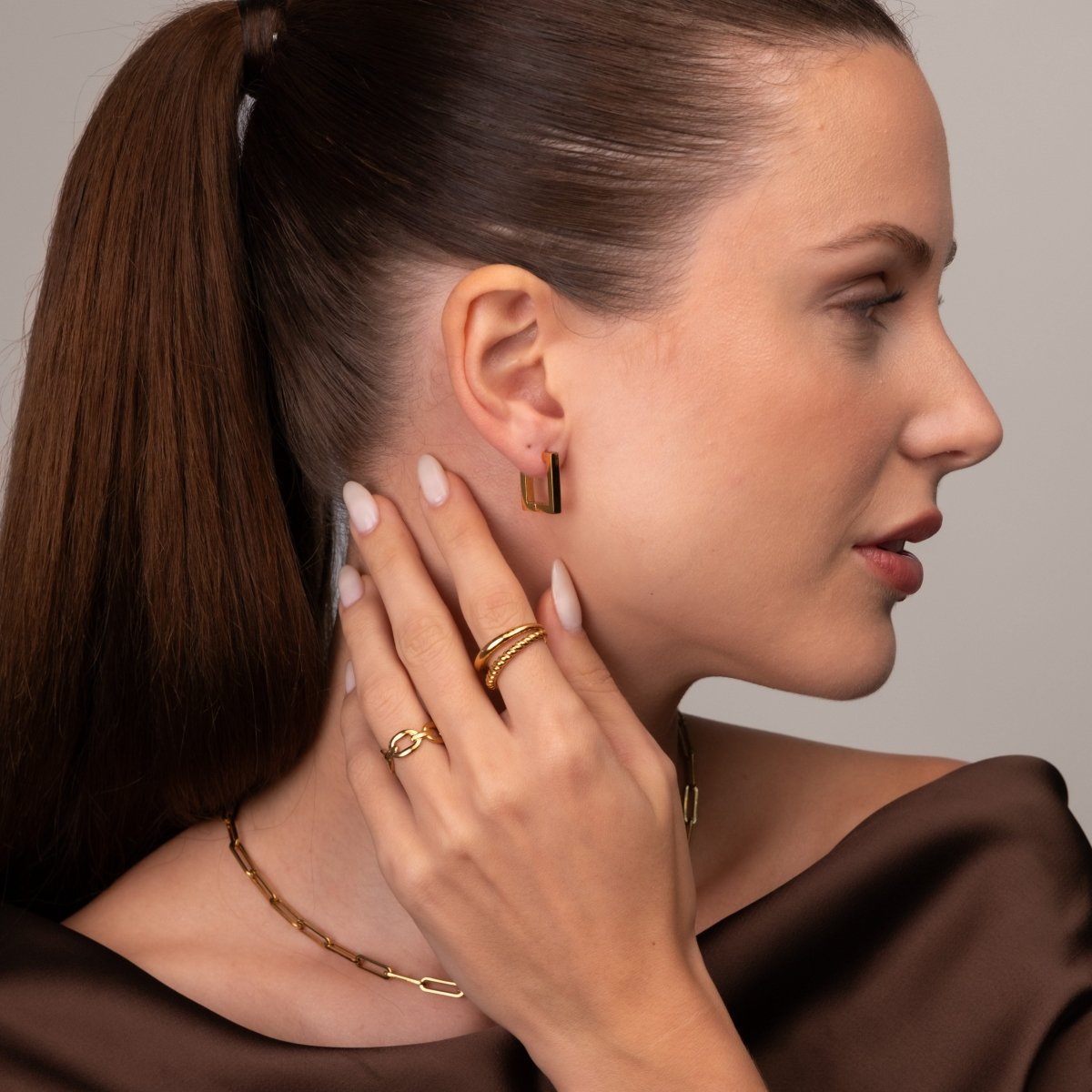 Leonor Square Hoop Earrings 18k Gold Plated