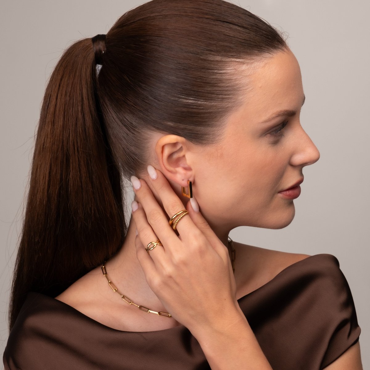Leonor Square Hoop Earrings 18k Gold Plated