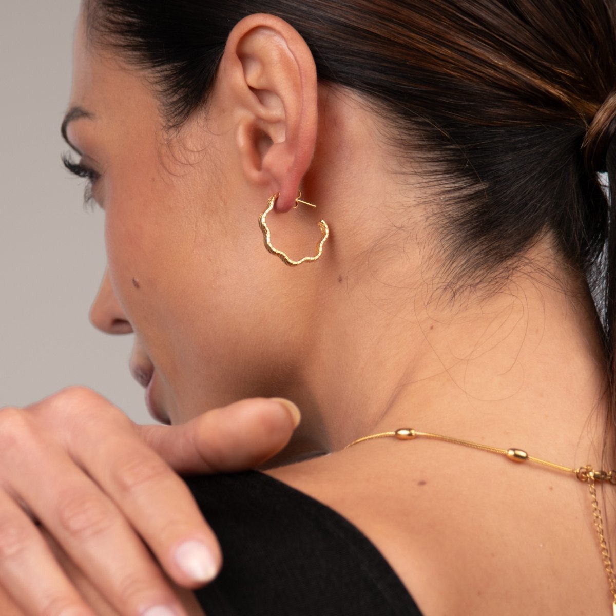 Wavy Texture Hoop Earrings - 18k Gold Plated
