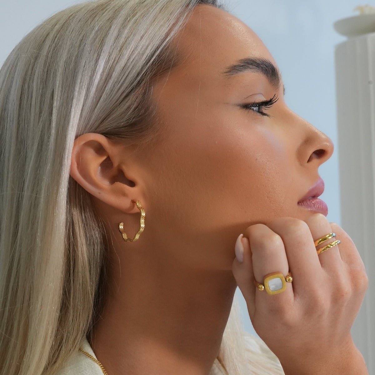 Wavy Texture Hoop Earrings - 18k Gold Plated