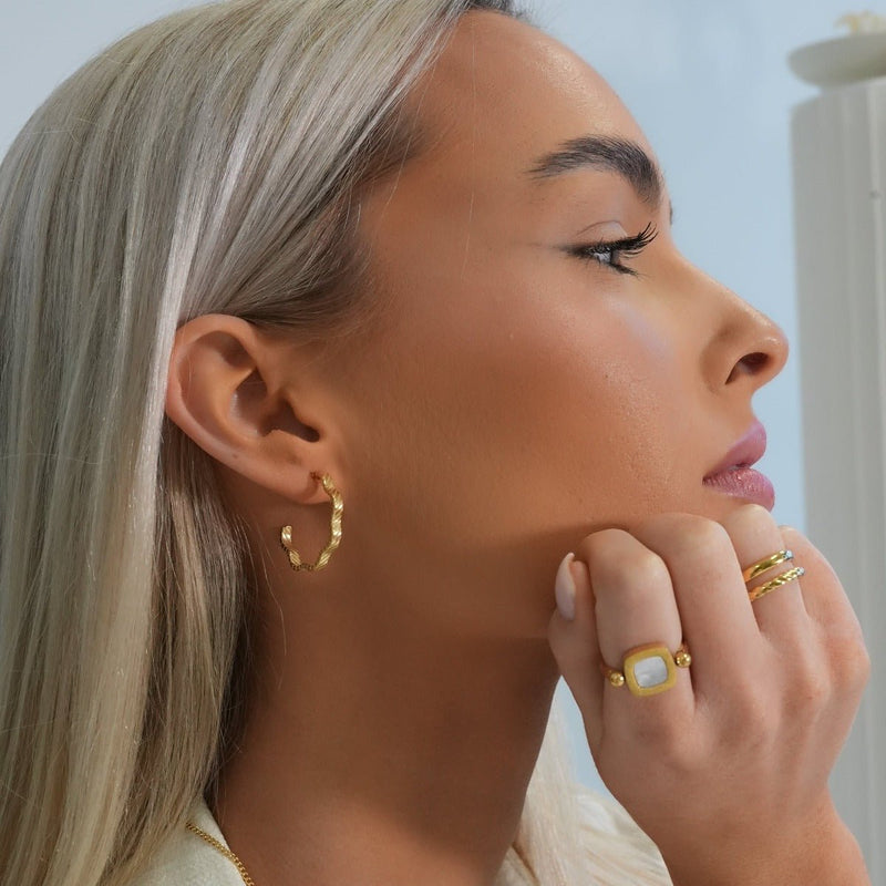 Wavy Texture Hoop Earrings - 18k Gold Plated