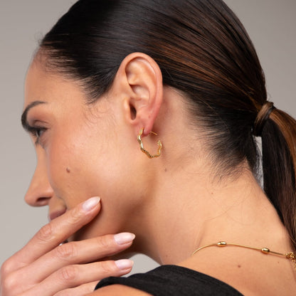 Wavy Texture Hoop Earrings - 18k Gold Plated