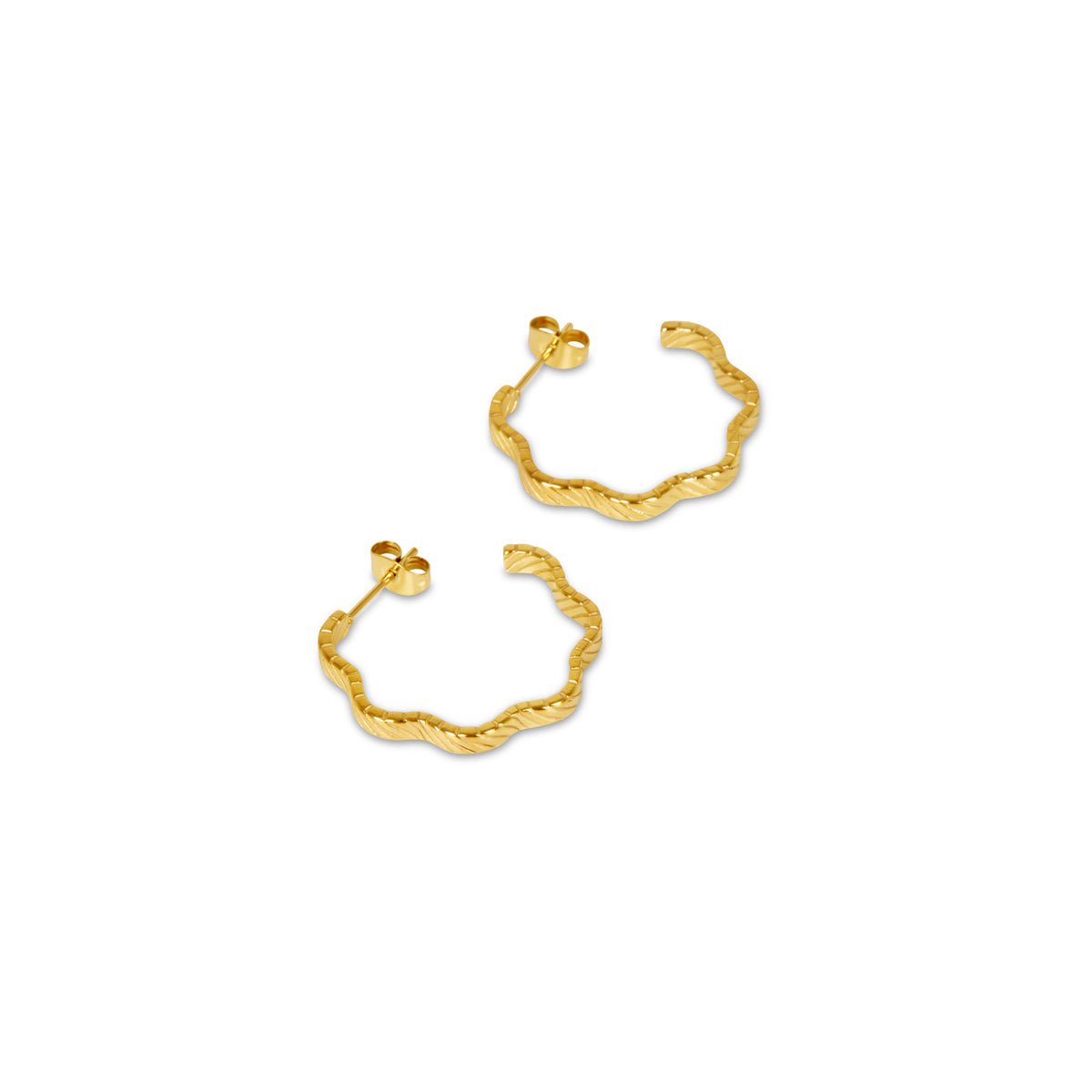 Wavy Texture Hoop Earrings - 18k Gold Plated
