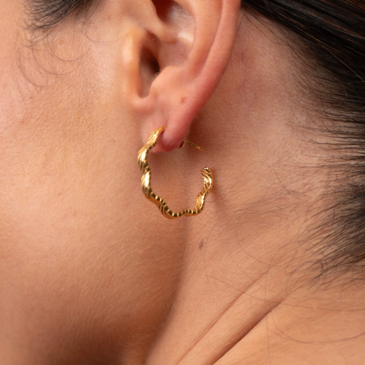 Wavy Texture Hoop Earrings - 18k Gold Plated