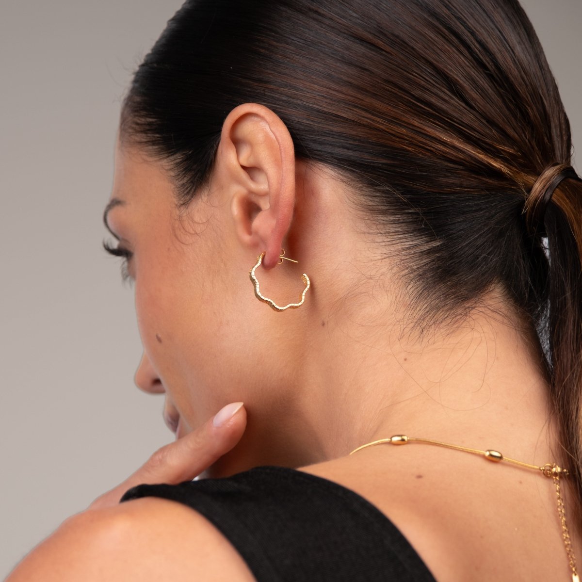 Wavy Texture Hoop Earrings - 18k Gold Plated