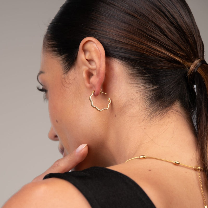 Wavy Texture Hoop Earrings - 18k Gold Plated