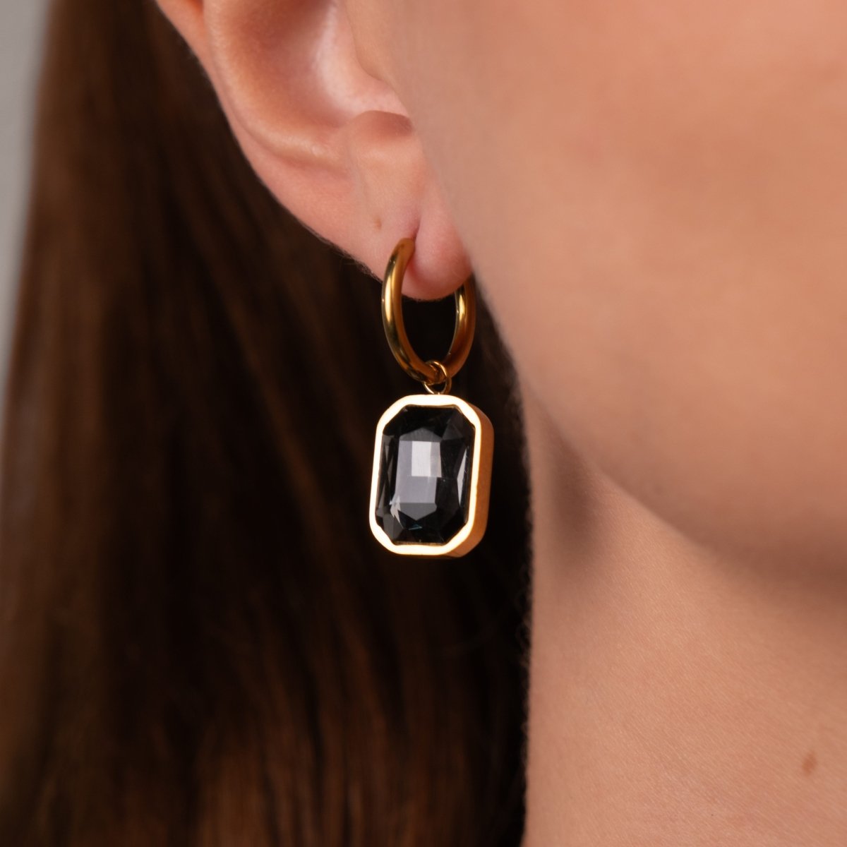 Black Crystal Mini Hoop Earrings - 18k Gold Plated