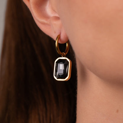 Black Crystal Mini Hoop Earrings - 18k Gold Plated