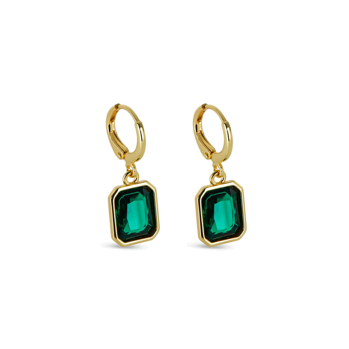 Green Crystal Mini Hoop Earrings - 18k Gold Plated