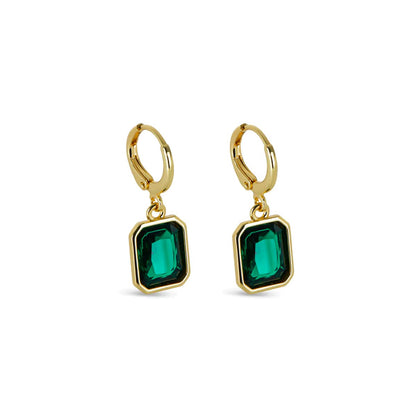 Green Crystal Mini Hoop Earrings - 18k Gold Plated