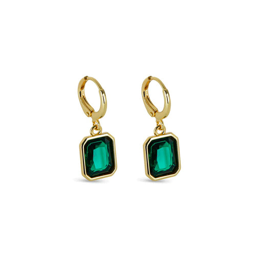 Green Crystal Mini Hoop Earrings - 18k Gold Plated