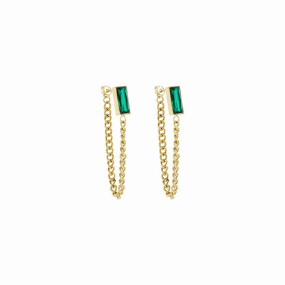 Elisabeth Emerald Cubic Zirconia Chain Earrings 18k Gold Plated