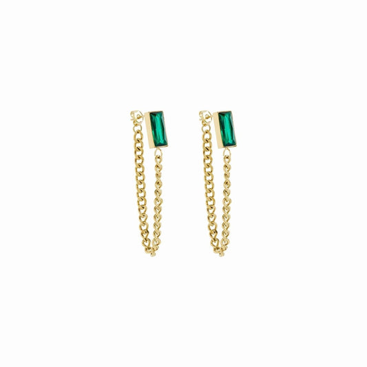 Elisabeth Emerald Cubic Zirconia Chain Earrings 18k Gold Plated