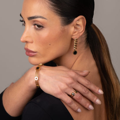 Glamour Onyx Stone Chain Earrings 18k Gold Plated