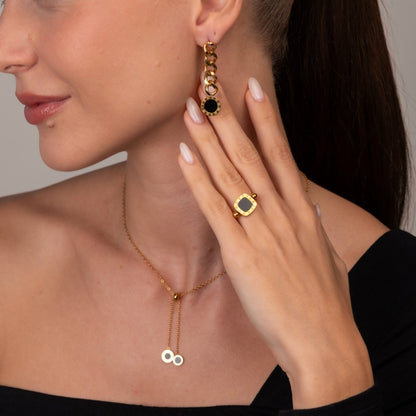 Glamour Onyx Stone Chain Earrings 18k Gold Plated