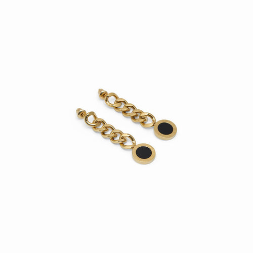 Glamour Onyx Stone Chain Earrings 18k Gold Plated