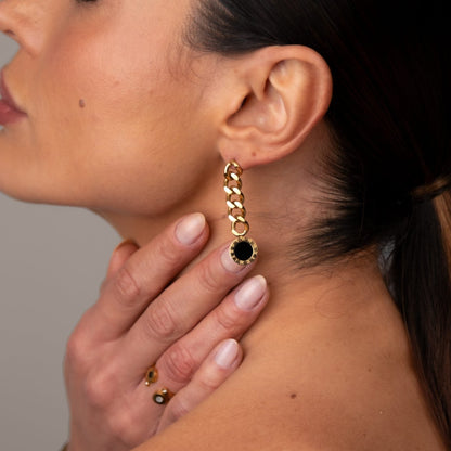 Glamour Onyx Stone Chain Earrings 18k Gold Plated