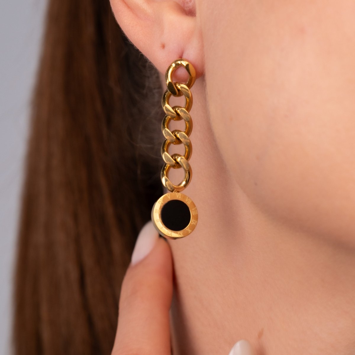 Glamour Onyx Stone Chain Earrings 18k Gold Plated