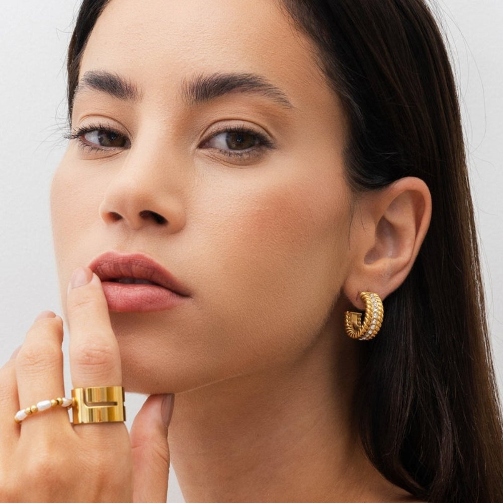 Date Hoop Earrings 18k Gold Plated