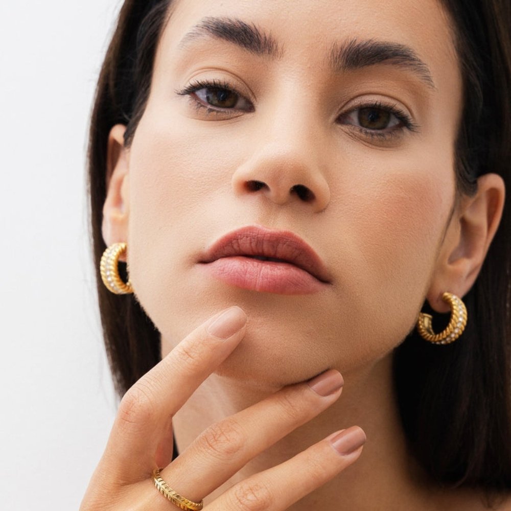 Date Hoop Earrings 18k Gold Plated