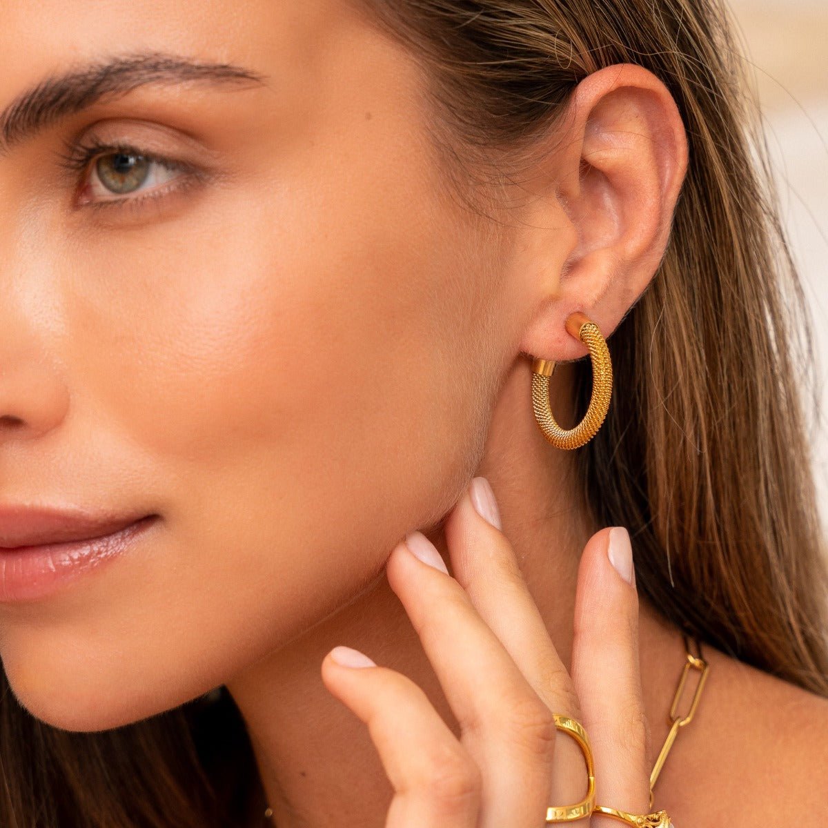 Isabella Mesh Hoop Earrings 18k Gold Plated