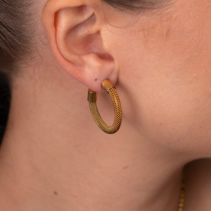 Isabella Mesh Hoop Earrings 18k Gold Plated
