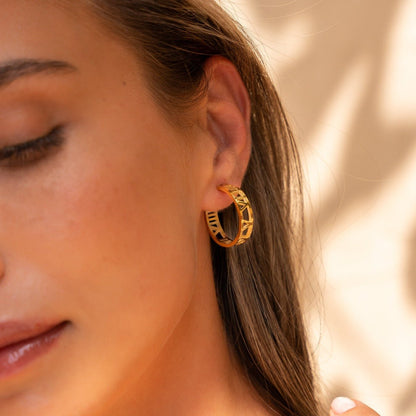 Numeral Hoop Earrings 18k Gold Plated