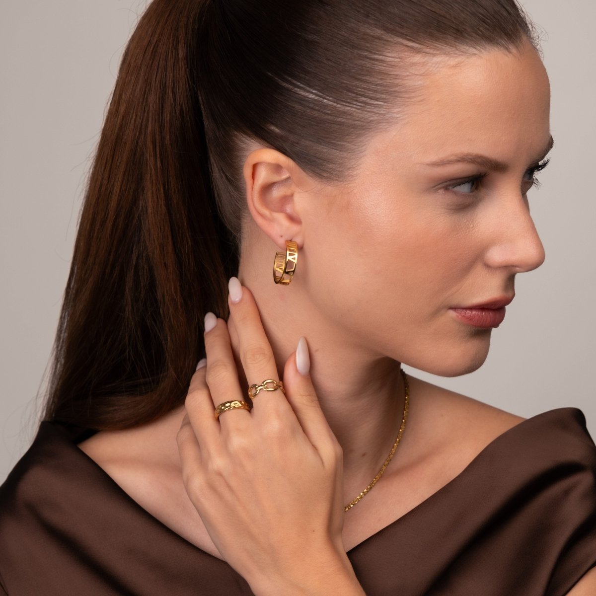 Numeral Hoop Earrings 18k Gold Plated