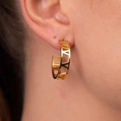 Numeral Hoop Earrings 18k Gold Plated