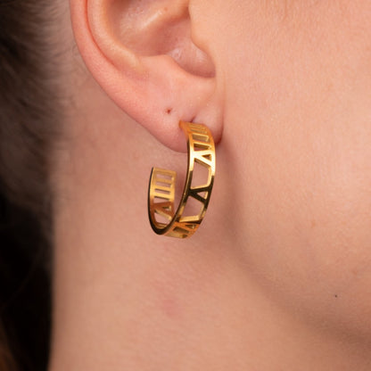 Numeral Hoop Earrings 18k Gold Plated