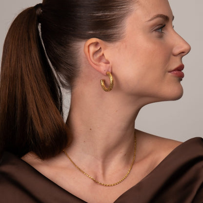 Texture Hoop Earrings 18k Gold Plated