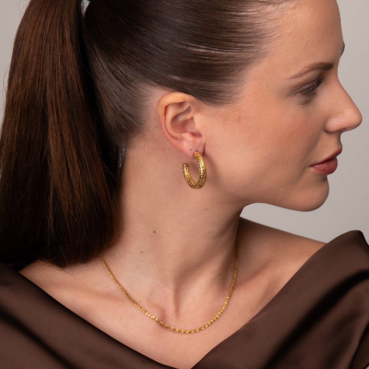 Texture Hoop Earrings 18k Gold Plated