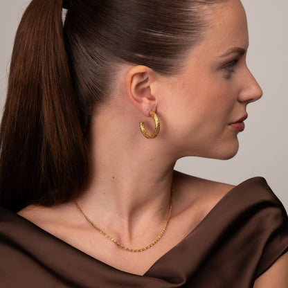 Texture Hoop Earrings 18k Gold Plated