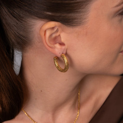 Texture Hoop Earrings 18k Gold Plated