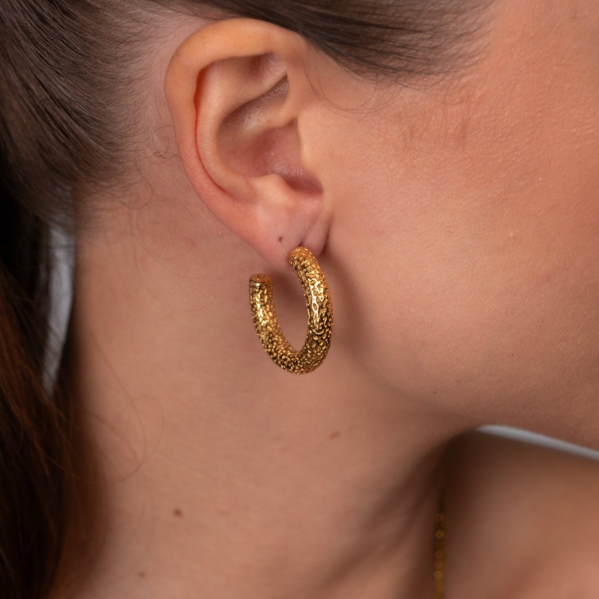Texture Hoop Earrings 18k Gold Plated