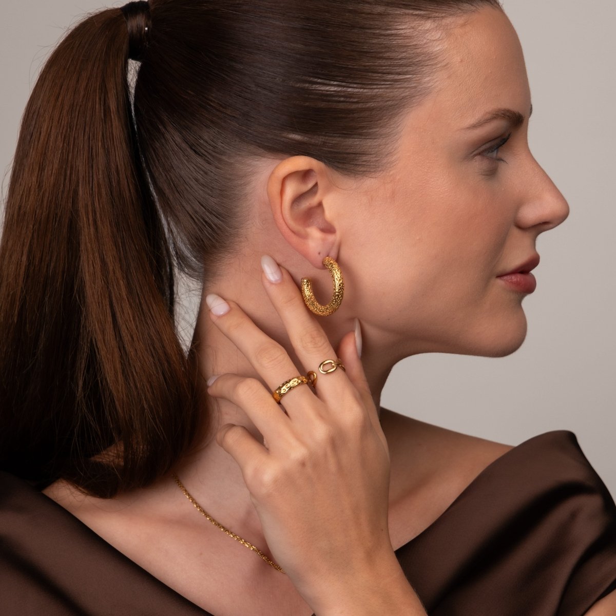 Texture Hoop Earrings 18k Gold Plated