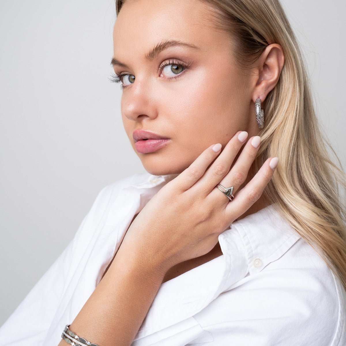 Texture Hoop Earrings - Silver