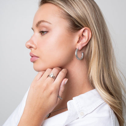 Texture Hoop Earrings - Silver